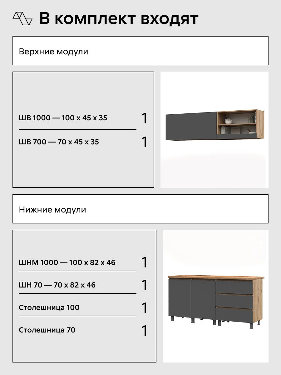 Кухонный гарнитур прямой Нонтон Ирма, 170 см, графит серый / дуб крафт золото / дуб вотан